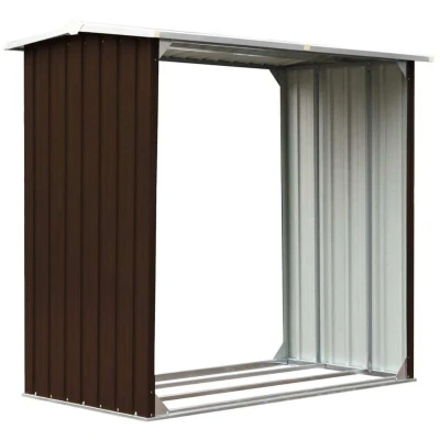 Image of vidaXL Log Storage Shed Galvanised Steel 172x91x154 cm Brown