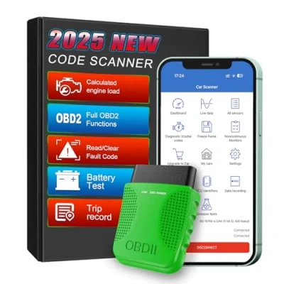 Image of Bluetooth OBD2 Diagnostic Device Car Scanner Suitable for iOS and Android, Wireless OBDII Complete System Tool Vehicle Device, Mint Green