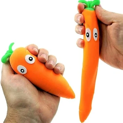 Image of Squishy Super Stretchy Carrot Stress Relief Fidget Squeeze Toy for Kids, Adults with Autism Anxiety ADHD SPD Special Needs Sensory Hand Therapy Great Finger Wrist Arthritis Physio