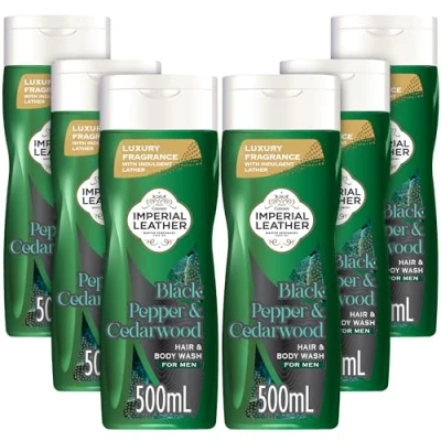 Image of Imperial Leather Black Pepper &amp; Cedarwood Restore 2 in 1 Body Wash Shower Gel Signature Oil Blend, Creamy Lather, Gentle Skin Care, Bulk Buy, Pack of 6x500ml