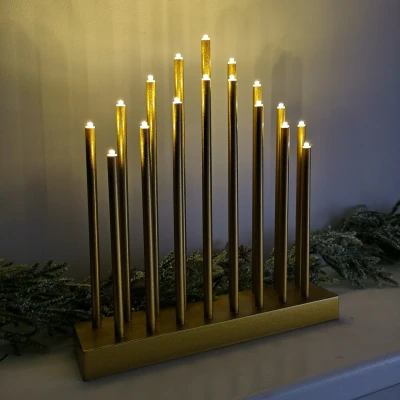 Image of 29cm Premier Christmas Candle Bridge with 17 LEDs &amp; Timer in Gold Battery Operated
