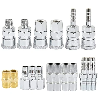 Image of 18 Pcs Air Line Connectors Euro Hose Compressor Fittings 1/4&quot; BSP Coupler and Plug Kit Male Female Thread Quick Release Connector Set