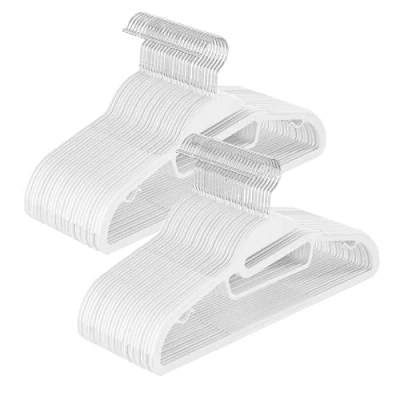 Image of SONGMICS Set of 50 Plastic Hangers, Coat Hangers with U Shaped Opening, Non Slip, Space Saving, 0.5 cm Thick, 41.5 Long, 360 Swivel Hook, White CRP041W05
