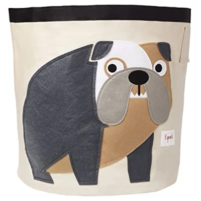 Image of 3 Sprouts Large Cotton Canvas Toy Storage Basket Durable Baby Laundry Organizer with Handles, Kids Foldable for Playroom &amp; Nursery Decor, Bulldog
