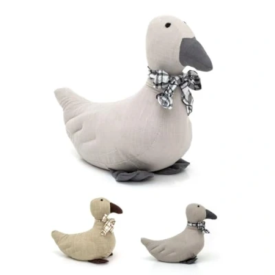 Image of Fabric Duck Doorstop Door Stop with Gingham Bow Bird Stopper Novelty Indoor Shaped Decorative Weighted 24cm Colour Varies One Supplied