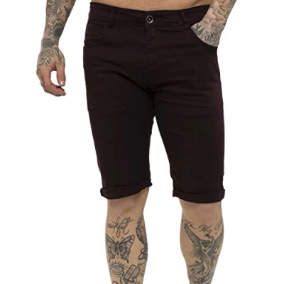 Image of BRAND KRUZE Mens Slim Fit Stretch Casual Cotton Chino Shorts Summer Smart Work Half Pants KZS104 Burgundy 50