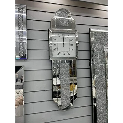 Image of Biznest GrandFather Style Large WALL Clock Sparkly Diamond Crush Crystal Silver Mirrored