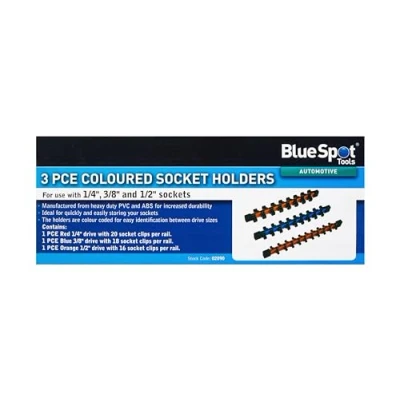 Image of Blue Spot Tools 3 PCE Coloured Socket Holders (54 Clips) (1/4&quot; 3/8&quot; 1/2&quot;)