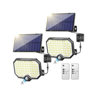 Image of TECKNET Solar Lights Outdoor, Security Light with Motion Sensor LED Powered Wall Cable for Garden, Yard, Pathway IP65 Waterproof, Separate Panel