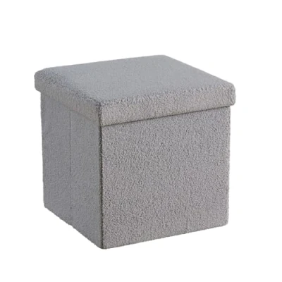 Image of Home Source Folding Ottoman, Boucle Teddy Bear Fabric Storage Square Box, Grey
