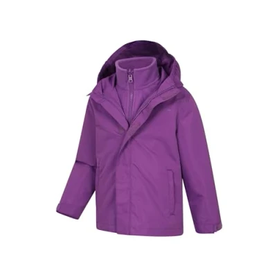 Image of Mountain Warehouse Fell Kids 3 in 1 Jacket Water Resistant Triclimate Raincoat, Detachable Inner Coat &amp; Packaway Hood For Walking, Hiking Outdoors Dark Purple Size 5 6 Years