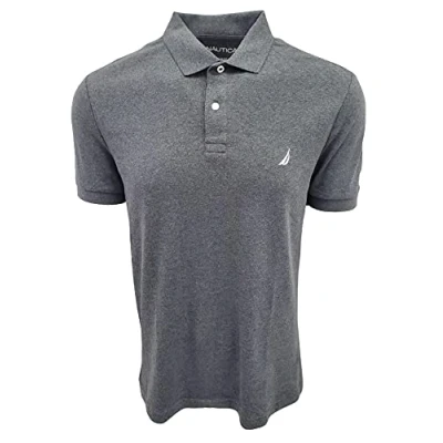 Image of Nautica Men&#039;s Slim Fit Short Sleeve Solid Soft Cotton Polo Shirt, Charcoal Heather (White Logo), Medium