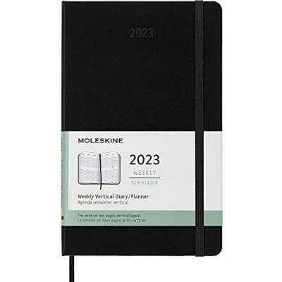 Image of Moleskine Weekly Planner 2023, 12 Month Diary with Vertical Layout, Planner, Hard Cover, Large Size 13 x 21 cm, Colour Black