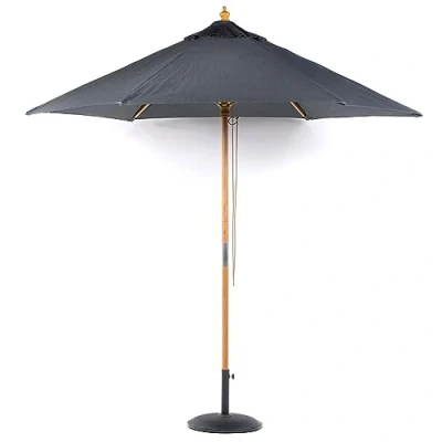 Image of BrackenStyle Wooden Garden Parasol Pully Operated and Machine Washable Umbrella 11 Colours 15kg Black Concrete Base Included (Dark Grey)