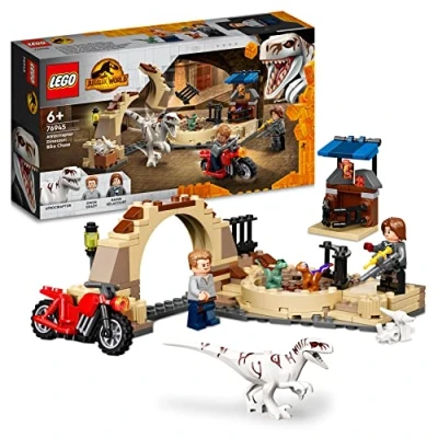 Image of LEGO Jurassic World Atrociraptor Dinosaur: Bike Chase 76945 Building Kit; Fun Playset for Kids Who Love Dinosaurs and Motorcycle Toys; Gift Idea Ages 6 up (169 Pieces)
