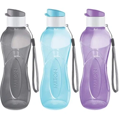 Image of MILTON Kids Water Bottles Reusable Leakproof 355 ml Plastic Wide Mouth Large Big Drinks Bottle BPA &amp; Leak Free with Handle Carrier Strap for School, Cycling, Camping, Hiking, Gym Yoga