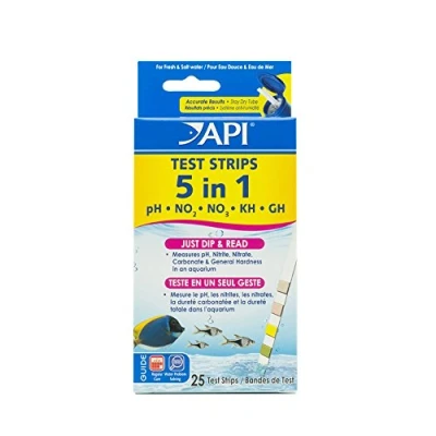 Image of API 5 IN 1 Test Strips Freshwater and Saltwater Aquarium 25 Count Box