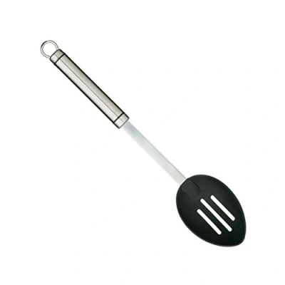 Image of KitchenCraft Professional Slotted Spoon with Non Stick Safe Nylon Head, Stainless Steel, 35 cm, Silver/Black