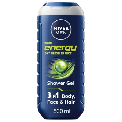 Image of NIVEA MEN Energy Shower Gel (500 ml), Moisturising 3 in 1 Body Wash for with Mint Extract, Invigorating and Energising