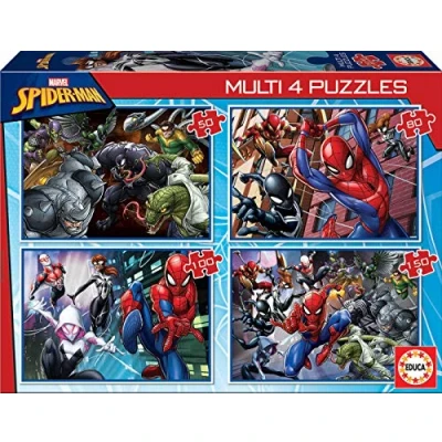 Image of Educa 18102 Spider Man Ultimate, Hombre araña, Marvel Multi 4 Puzzles 50+80+100+150, Multicoloured, One Size