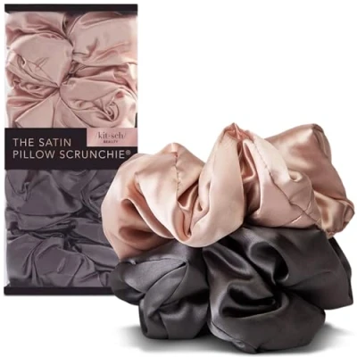 Image of Kitsch Satin Sleep Pillow Scrunchies Blush/Gray