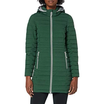 Image of G.I.G.A. DX Bacarya Women&#039;s Quilted Jacket with Hood/Long/Transitional Coat in down Look, womens, Casual functional parka look zip off hood, 34275 000, bottle green, 50 (EU)