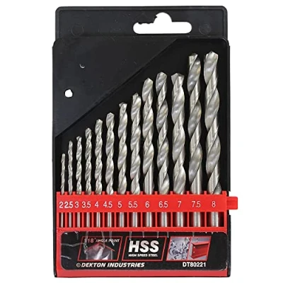 Image of DEKTON DT80221 Hess Drill Set, Black/Red, 2 mm 8 mm, Set of 13 Piece