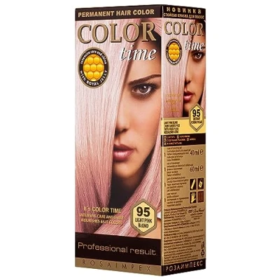 Image of Color TIME Permanent Gel Hair Dye Light Pink Blonde 95 Enriched with Royal Jelly and Vitamin C Covers Gray 100 ML