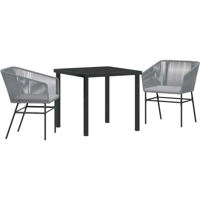 Image of vidaXL 3 Piece Garden Dining Set with Cushions Grey Poly Rattan