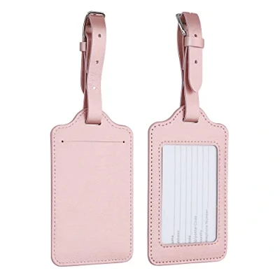 Image of kwmobile Luggage Tags 2X Synthetic Leather Name Address Cards for Travel Luggage, Suitcases Rose Gold