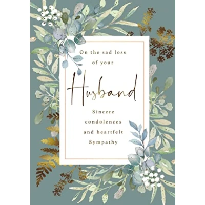 Image of Loss of Your Husband Sympathy Card Blue Flowers with Foil Finish Eco Friendly and Recyclable by Paper House