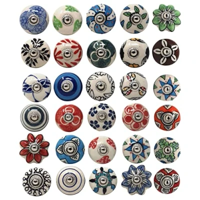 Image of Ajuny Set of 10 Ceramic Knobs Multicolor Hand Painted Cupboard Door Drawer and Furniture Pulls for Kitchen Cabinets Bathroom Dresser Drawers Handmade Pottery Decorative