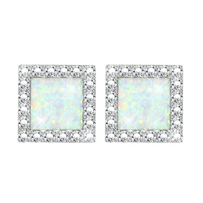 Image of KristLand Square Stud Earrings Silver 925 Sterling Opal Gold Plated Earring with Cubic Zirconia Gift for Woman Ladies Girls