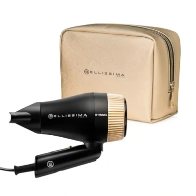 Image of Bellissima B Travel Hair Dryer with Folding Handle, 1400W Dual Voltage, Worldwide, Lightweight, Compact, 2 Heat Settings, Case Included