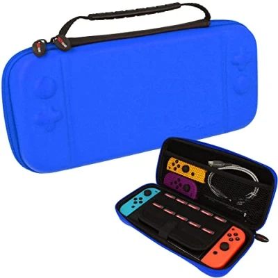 Image of TECHGEAR Switch OLED Case, Hard Protective Carry Travel &amp; Storage Case Cover Designed for Nintendo + Joy Con Controllers, 10 Game Card Slots, Accessories [Blue]