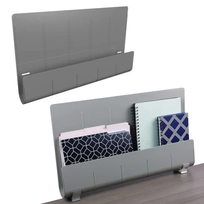 Image of Deflecto Space Saving Desk Accessories, 24&quot; Store &#039;n&#039; Screen Privacy Panel for Computer Screen, Lightweight Mounted with Extra Storage, Tidy Grey