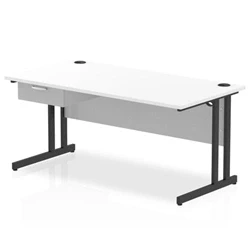 Image of Impulse 1600x800 Desk Cantilever Leg White/Black 1x1 Drawer Fixed Ped