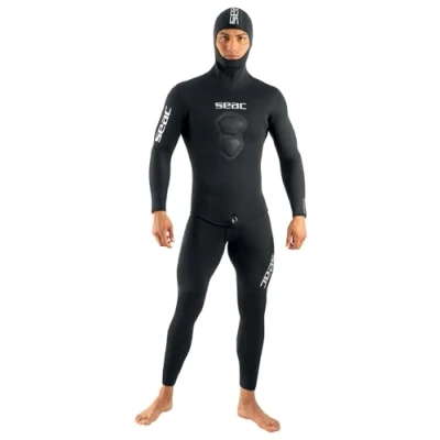 Image of SEAC Men&#039;s Royal 7 mm neoprene wetsuit for freediving long john and hooded jacket, Black, L UK