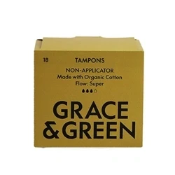 Image of Grace and Green Organic Cotton Non Applicator Tampons Super (Pack 18)
