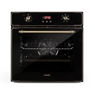Image of Klarstein Elizabeth Electric Built in Oven, Retro Design, 70L, EEC A, Self Sufficient, Convection/Top/Bottom Heat/Grill, 2200 W, 50 250 C, Rotary Control and Door Handle Brass Look, Cream
