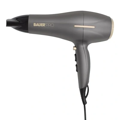 Image of Bauer Professional 39809 TourmaPro 2200W Hair Dryer/Smooth and Shine Fast Drying Ionic Conditioning/Includes Concentrator/Grey &amp; Gold