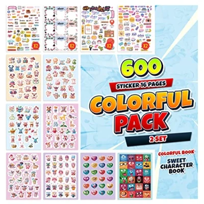 Image of colortouch Colorful Sticker Pack 600 Pcs Stickers for Children, Kids, Girls Aesthetic Scrapbooking Supplies Cute Collection Book