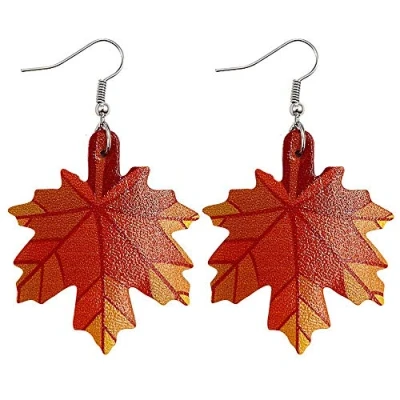 Image of Pumpkin Sunflower Maple Leaf Leopard Plaid Faux leather Drop Earrings Thanksgiving Lightweight Dangle Earring Autumn Fall Halloween Jewelry for Women, Leather,