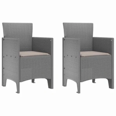 Image of vidaXL garden chair set of 2 poly rattan outdoor seating grey patio balcony chairs with cushions modern weatherproof steel frame