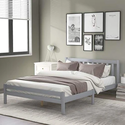 Image of Merax Double Bed Frame,Storage with Drawers,Wood Frame,4ft6 Frame For Adults, Kids, Teenagers,135 x 190 cm (Grey)
