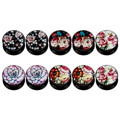 Image of KUBOOZ (5 Pairs Lotus Acrylic Ear Plugs Tunnels Wear Piercings,