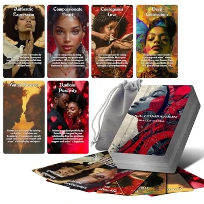Image of Powerful Confession of Soulmate Oracle Cards, African American Black Love Cards Deck with Meanings on Them, Soulmates and Twin Flames Tarot for Beginner, Relationships (Black)
