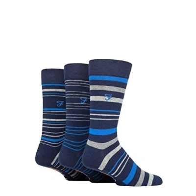 Image of Mens 3 Pair Farah Argyle, Patterned and Striped Cotton Socks Navy / Blue Stripe 6 11