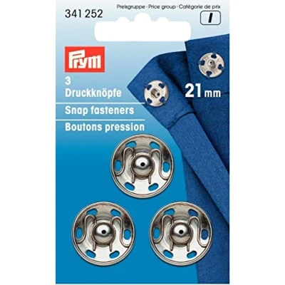 Image of Prym Sew On Snap Fasteners Brass Silver col 21 mm, 0.2 x 0.3 cm