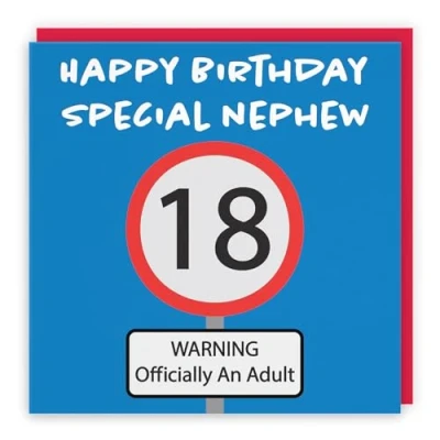 Image of Hunts England Large Nephew 18th Birthday Card Happy Special Warning Officially An Adult Road Sign Collection 210 x mm Age 18